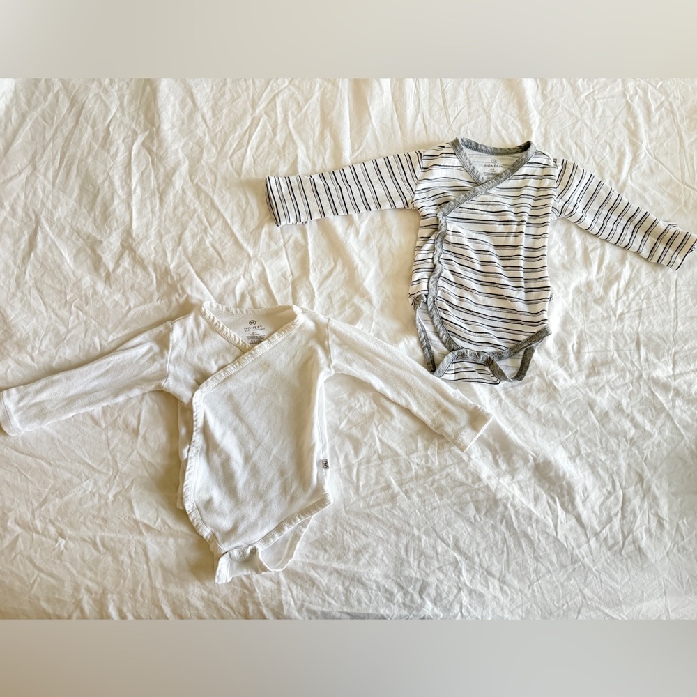 HonestBaby unisex baby Long Sleeve Kimono Bodysuits Infant 6-9 Months 2 PCS